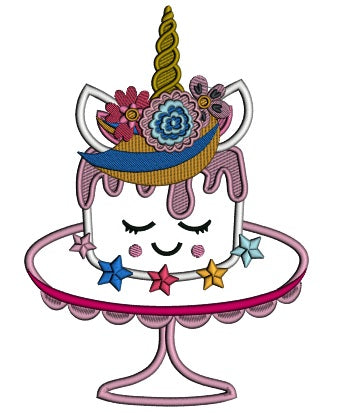 Unicorn Cake On The Table Applique Machine Embroidery Design Digitized Pattern