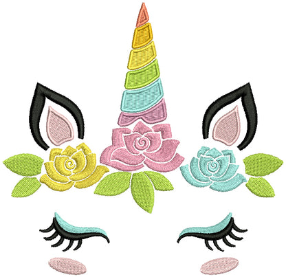 Unicorn Head With Flowers Filled Machine Embroidery Design Digitized Pattern