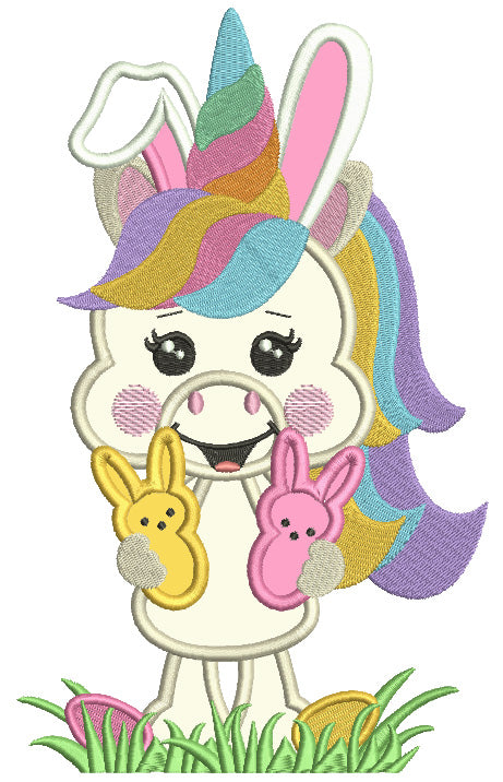 Unicorn Holding Two Easter Bunnies Applique Machine Embroidery Design Digitized Pattern