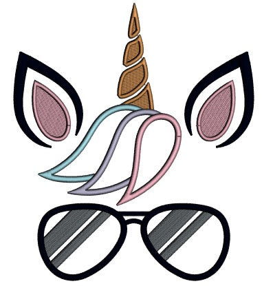 Unicorn Wearing Sunglasses Applique Machine Embroidery Design Digitized Pattern