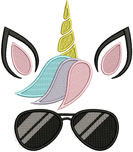 Unicorn Wearing Sunglasses Filled Machine Embroidery Design Digitized Pattern