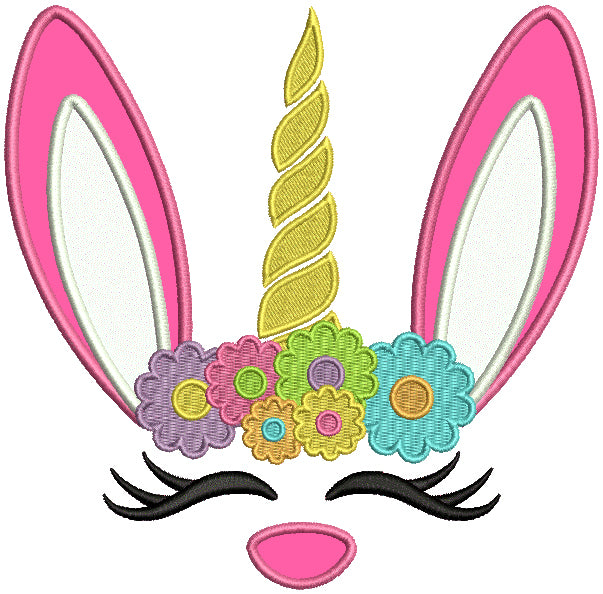 Unicorn With Bunny Ears Applique Easter Machine Embroidery Design Digitized Pattern
