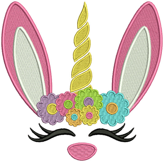 Unicorn With Bunny Ears Filled Easter Machine Embroidery Design Digitized Pattern