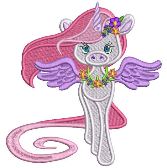 Unicorn With Gorgeous Wings And Hair Filled Machine Embroidery Design Digitized Pattern
