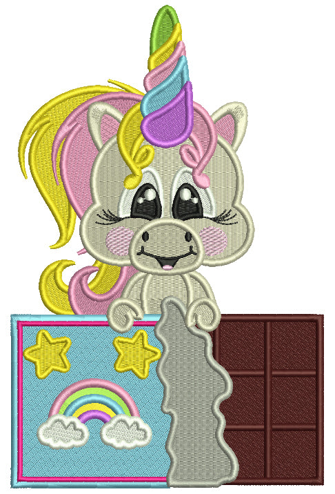 Unicorn With a Chocolate Bar Filled Machine Embroidery Design Digitized Pattern