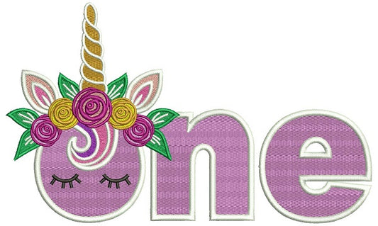 Unicorn First Birthday Filled Machine Embroidery Design Digitized Pattern