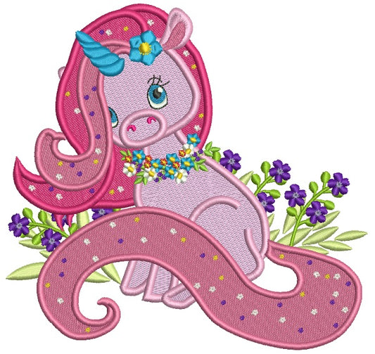 Unicorn With Flowers Filled Machine Embroidery Design Digitized Pattern