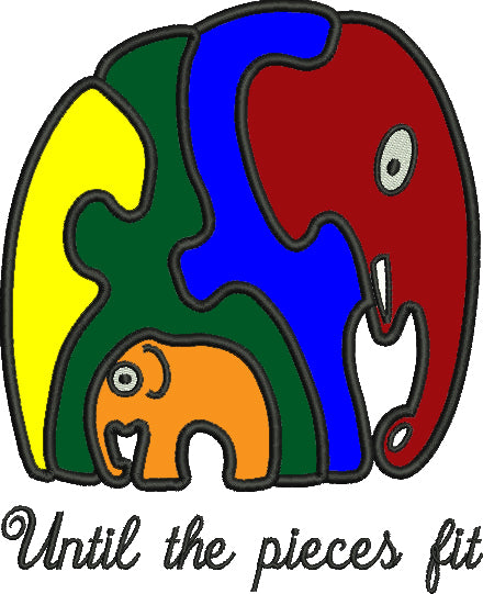 Until the pieces fit mommy and baby elephant Autism Awareness Applique Machine Embroidery Digitized Design Pattern