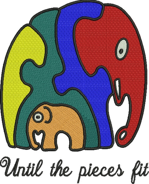 Until the pieces fit mommy and baby elephant Autism Awareness Filled Machine Embroidery Digitized Design Pattern