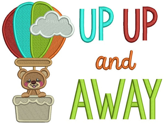 Up Up And Away Cute Little Bear Inside an Air Balloon Filled Machine Embroidery Design Digitized Pattern