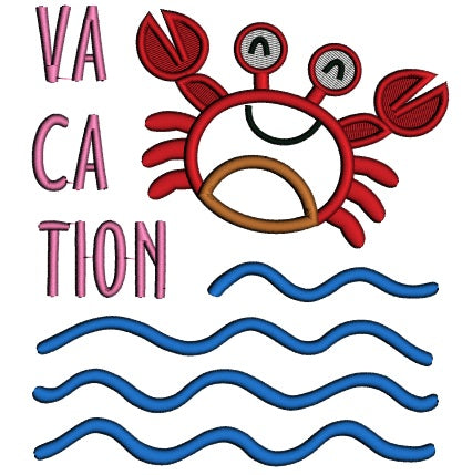 Vacation Little Crab With Waves Applique Machine Embroidery Design Digitized Pattern