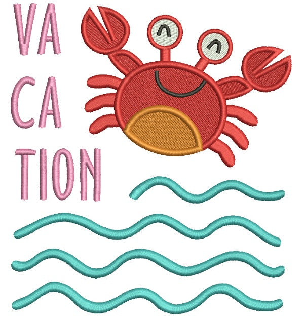 Vacation Little Crab With Waves Filled Machine Embroidery Design Digitized Pattern