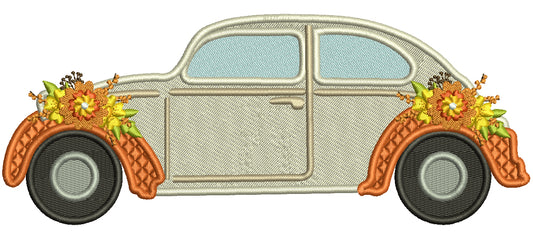Volkswagen Beetle With Fall Flowers Filled Machine Embroidery Design Digitized Pattern