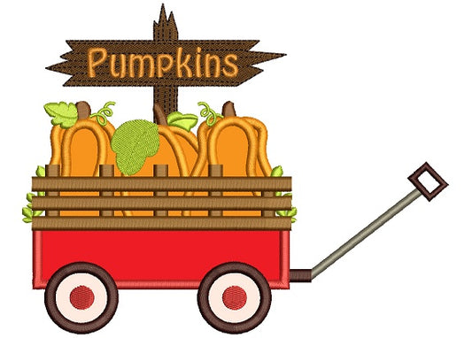 Wagon Full Of Pumpkins Halloween Applique Machine Embroidery Design Digitized Pattern
