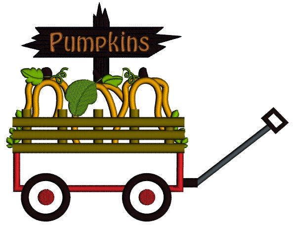Wagon Full Of Pumpkins Halloween Applique Machine Embroidery Design Digitized Pattern