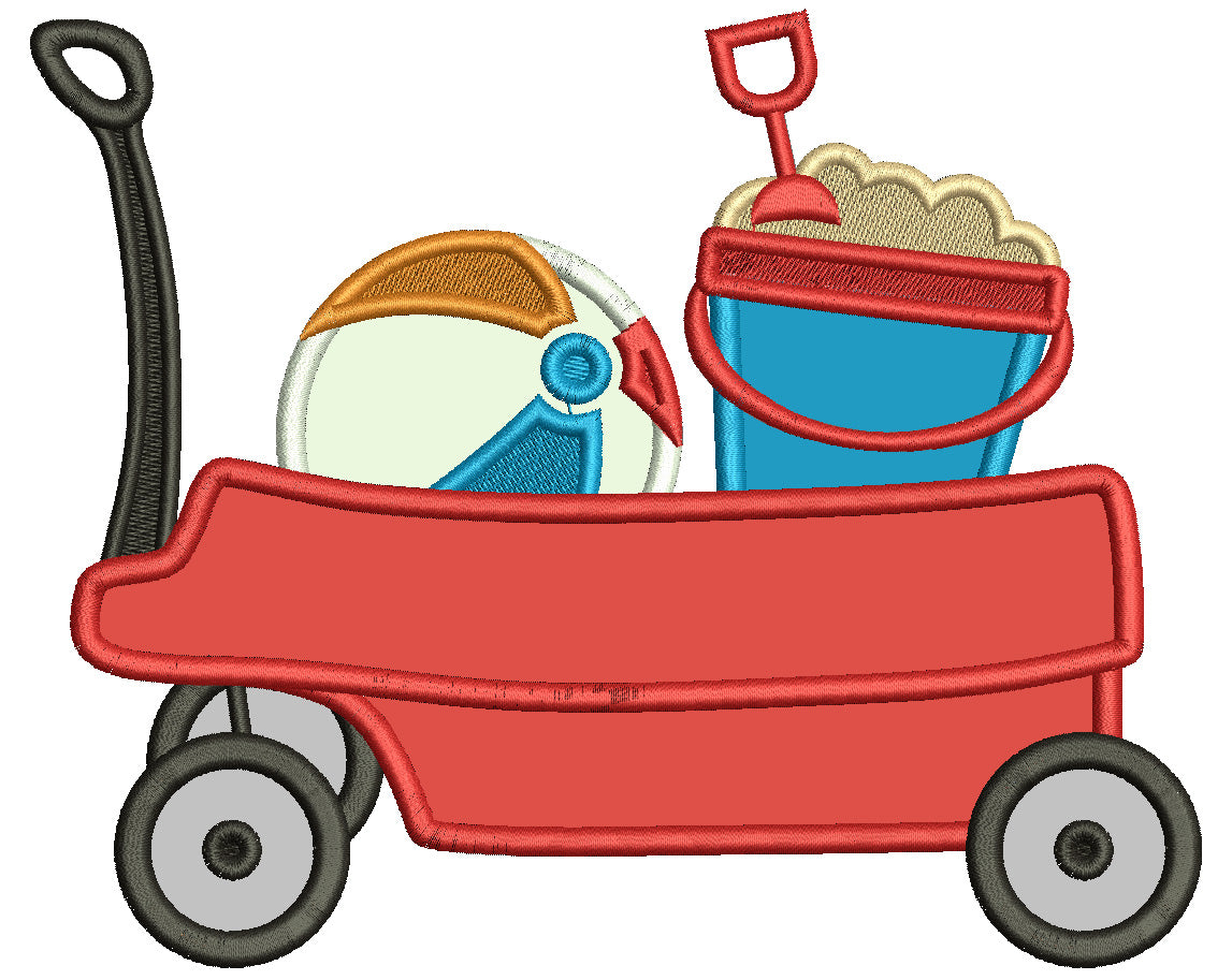 Wagon With Beach Ball And Bucket With Sand Applique Machine Embroidery Design Digitized Pattern