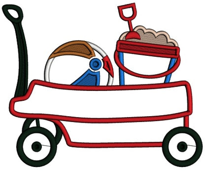 Wagon With Beach Ball And Bucket With Sand Applique Machine Embroidery Design Digitized Pattern