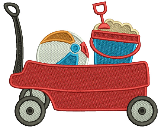 Wagon With Beach Ball And Bucket With Sand Filled Machine Embroidery Design Digitized Pattern