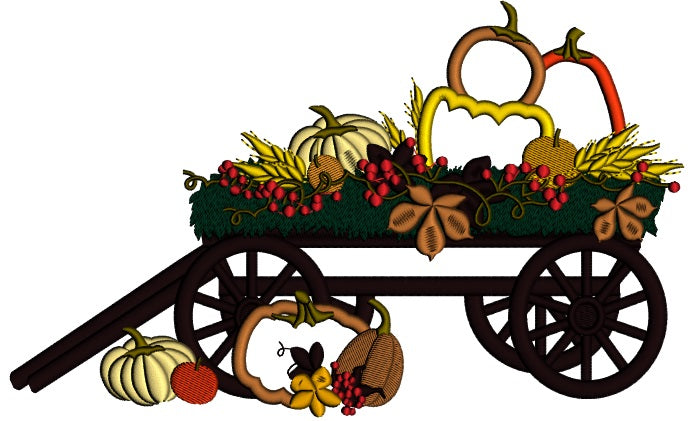 Wagon With Pumpkins Applique Machine Embroidery Design Digitized Pattern