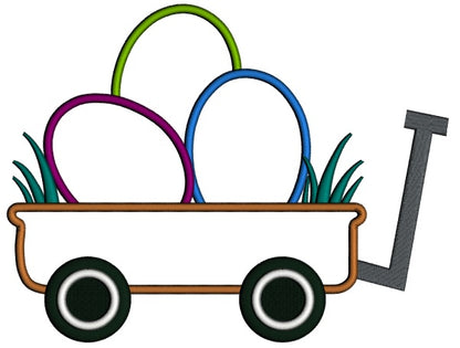Wagon with Easter Eggs Applique Machine Embroidery Digitized Design Pattern
