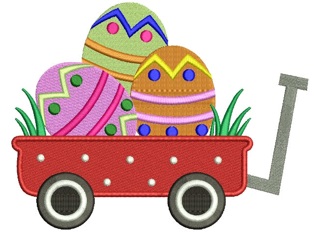 Wagon with Easter Eggs Filled Machine Embroidery Digitized Design Pattern