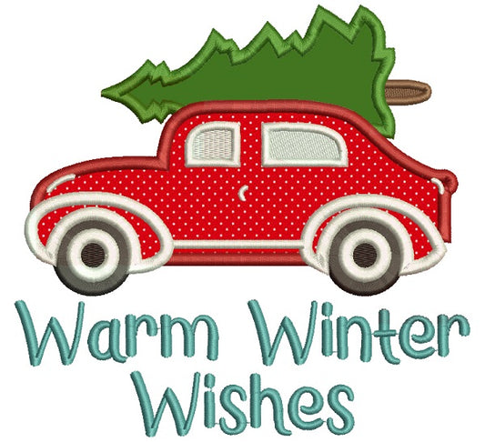 Warm Winter Wishes Car Christmas Applique Machine Embroidery Design Digitized Pattern
