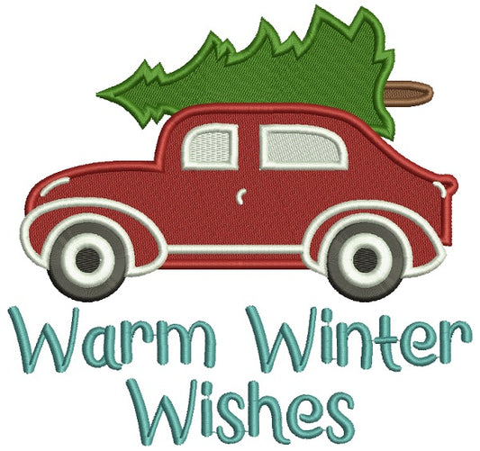 Warm Winter Wishes Car Christmas Filled Machine Embroidery Design Digitized Pattern