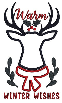 Warm Winter Wishes Deer Head Christmas Applique Machine Embroidery Design Digitized Pattern
