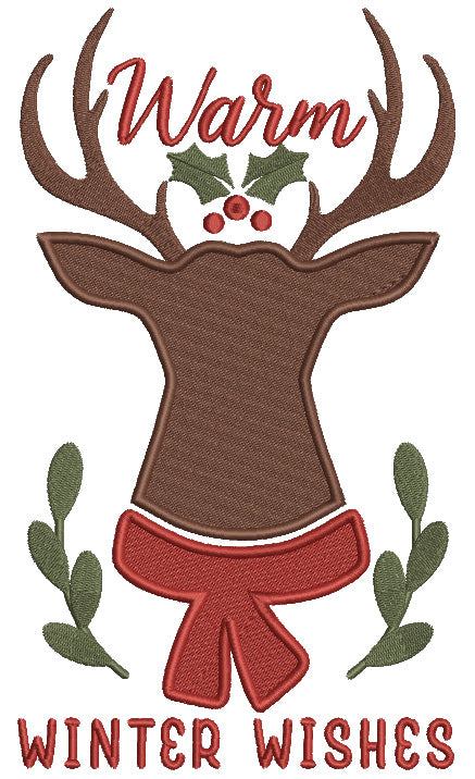 Warm Winter Wishes Deer Head Christmas Filled Machine Embroidery Design Digitized Pattern