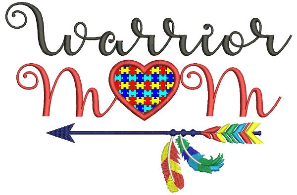 Warrior Mom Autism Awareness Applique Machine Embroidery Design Digiti