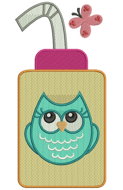 Water Bottle With Cute Owl Filled Machine Embroidery Digitized Design Pattern