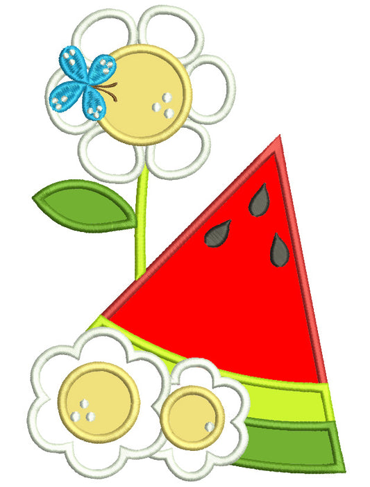 Watermelon Slice And Flowers Applique Machine Embroidery Digitized Design Pattern