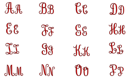Wavy Monogram Font Machine Embroidery Upper and Lower Case 1 2 3 inches