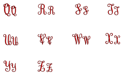 Wavy Monogram Font Machine Embroidery Upper and Lower Case 1 2 3 inches