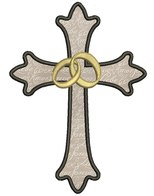 Wedding Cross With Two Bands Applique Machine Embroidery Digitized Design Pattern