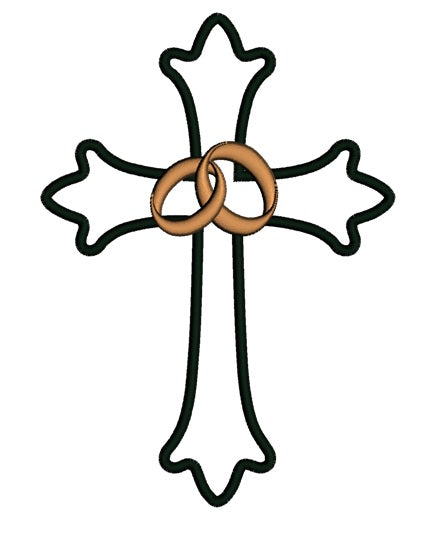 Wedding Cross With Two Bands Applique Machine Embroidery Digitized Design Pattern