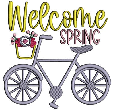 Welcome Spring Bicicle Applique Machine Embroidery Design Digitized Pattern