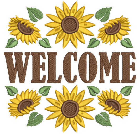 Welcome Sunflowers Fall Filled Machine Embroidery Design Digitized Pattern