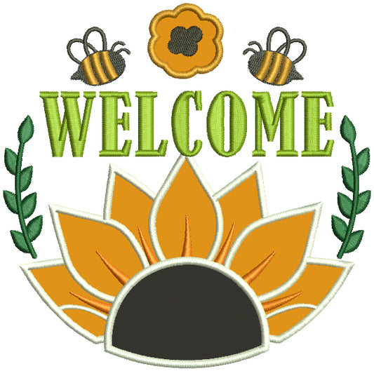 Welcome Two Bees And Flower Applique Machine Embroidery Design Digitized Pattern