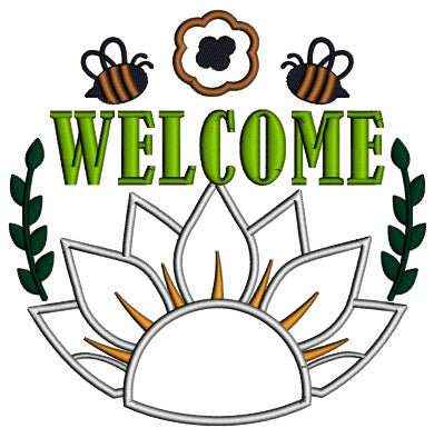 Welcome Two Bees And Flower Applique Machine Embroidery Design Digitized Pattern
