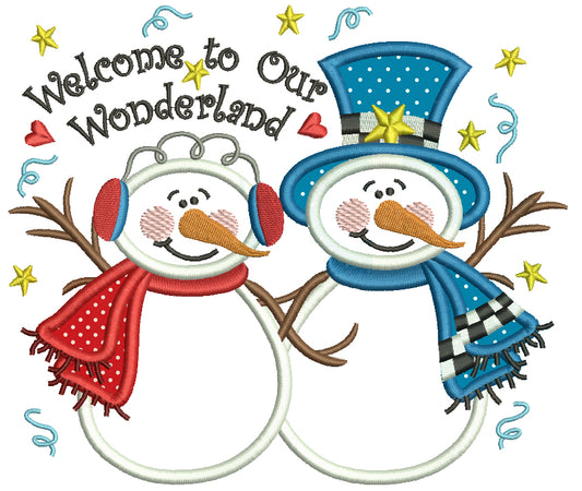 Welcome to Our Wonderland Snowman Christmas Applique Machine Embroidery Digitized Design Pattern