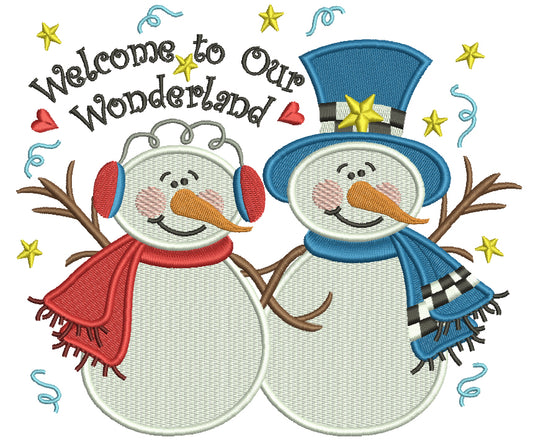 Welcome to Our Wonderland Snowman Christmas Filled Machine Embroidery Digitized Design Pattern