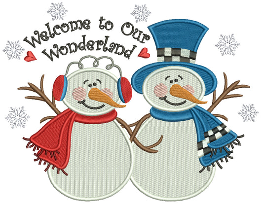 Welcome to Our Wonderland Snowman With Snowflakes Christmas Filled Machine Embroidery Digitized Design Pattern