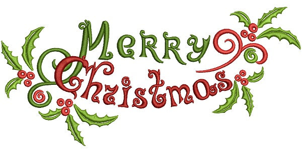 Whimsical Merry Christmas Filled Machine Embroidery Design Digitized Pattern