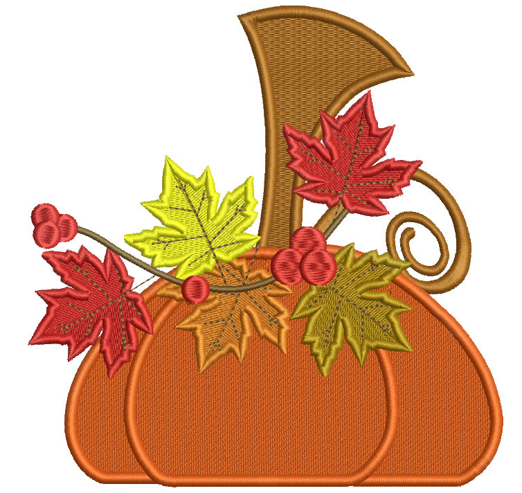 Whimsical Pumpkin With Leaves Fall Thanksgiving Filled Machine Embroidery Digitized Design Pattern