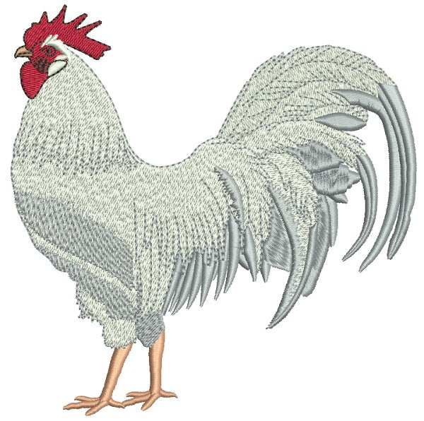 White Majestic Rooster Filled Machine Embroidery Design Digitized Pattern
