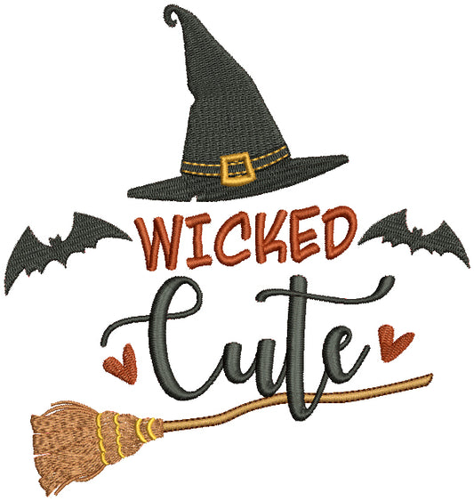 Wicked Cute Witch Hat With a Broom Halloween Filled Machine Embroidery Design Digitized Pattern