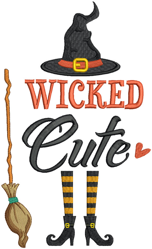 Wicked Cute Witch With a Broom Halloween Filled Machine Embroidery Design Digitized Pattern