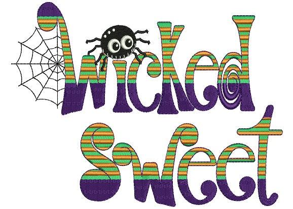 Wicked Sweet Spider Web and Spider Halloween Filled Machine Embroidery Design Digitized Pattern