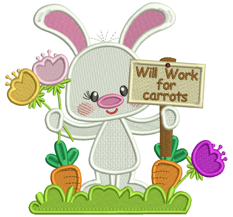 Will Work For Carrots Easter Bunny Filled Machine Embroidery Design Digitized Pattern
